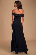 Elegant Off-Neck Slit Dress Stylish Slim-Fit for Events