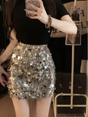 Retro Hong Kong Style Sequin Short Skirt Vintage Glamour