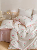 Young Adult Heart Little Flower Cotton Bed Sheets Student Four-Piece Set