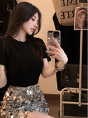 Retro Hong Kong Style Sequin Short Skirt Vintage Glamour