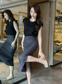 Elegant High Waist Split Skirt Versatile Slimming Essential