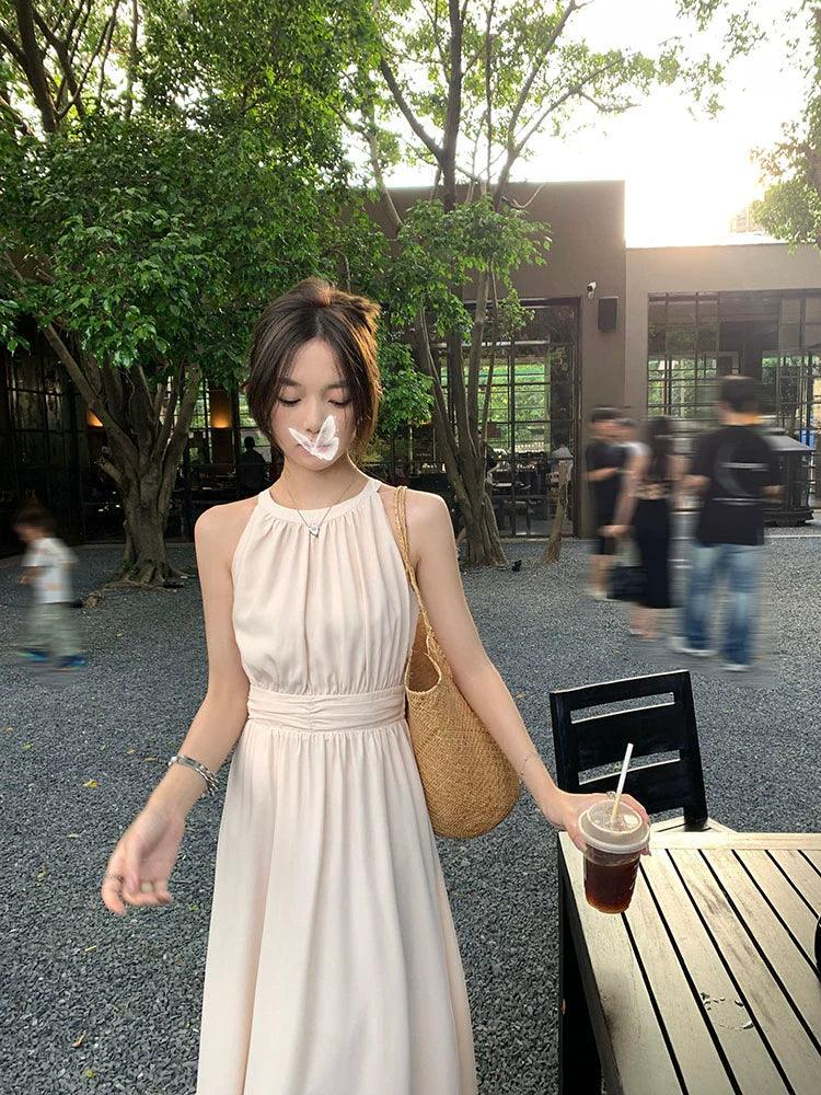 Wu 77 Cold Feeling Suspender Dress: Elegant Korean Summer Style