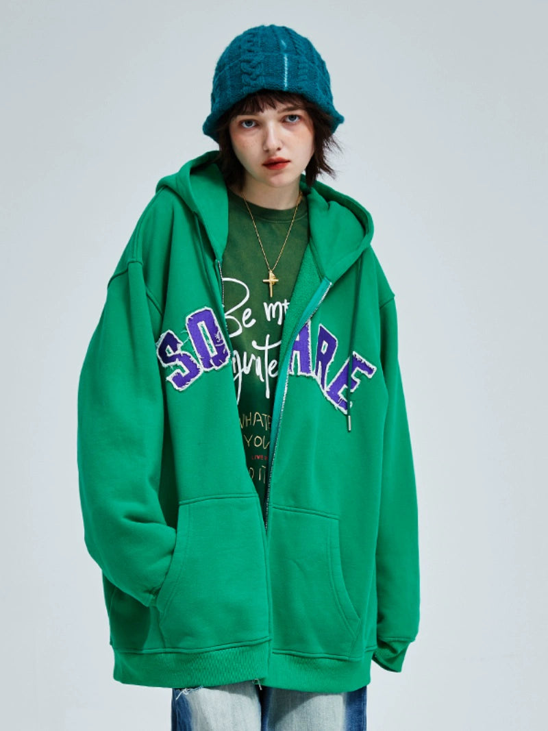 a Square Root Casual Thin Fleece Hoodie Embroidered