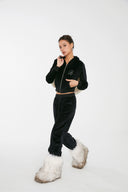 Discoglam Black Rhinestone Velvet Suit Cardigan and Pants