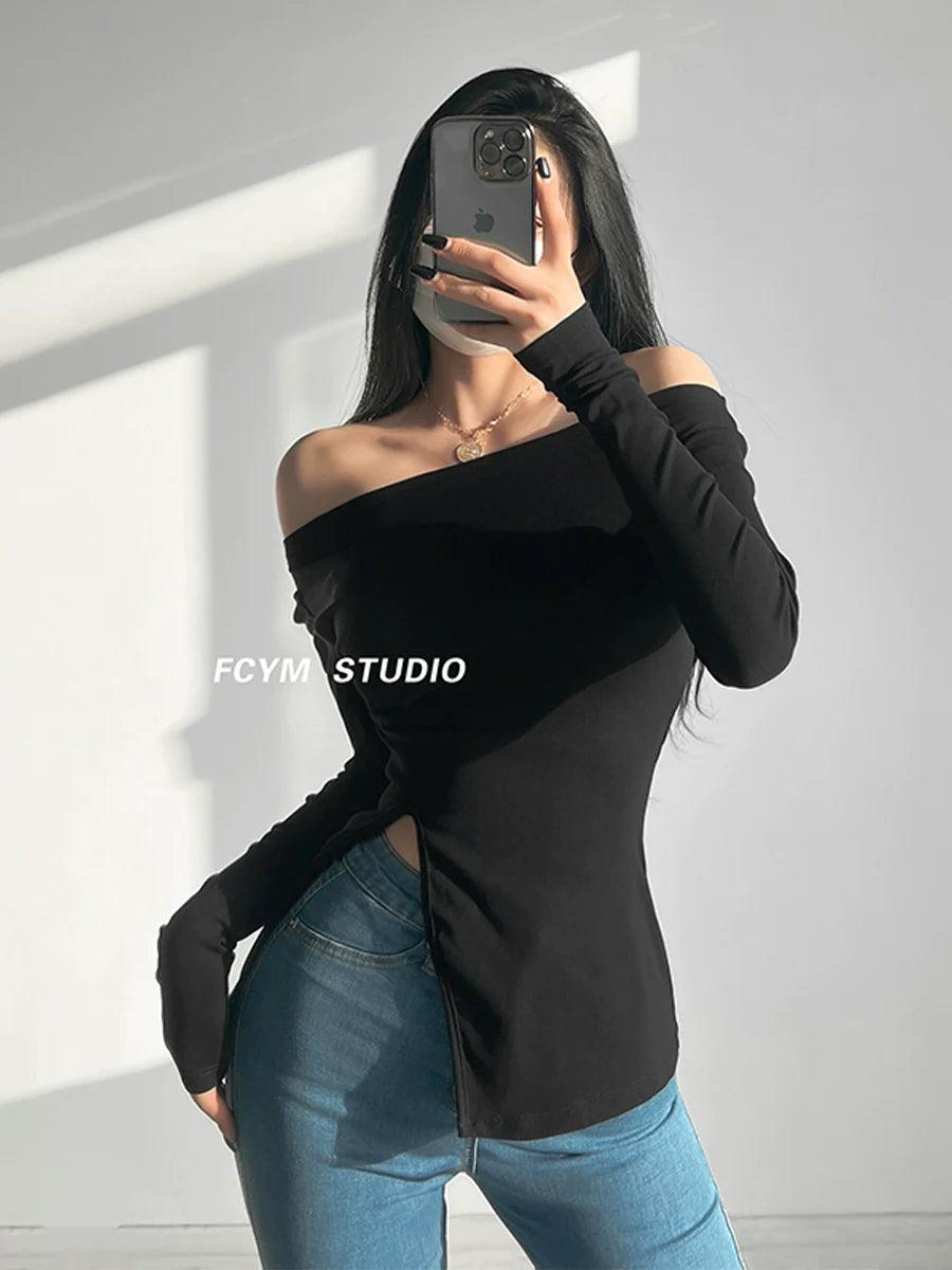 Seductive Off-Shoulder Tee: Trendy Streetwear Style - Fall 2022 Bold Fashion