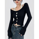 Color Contrast Halterneck Knitwear Seductive Slimming Top