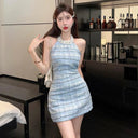 Summer Plaid Halterneck Dress Fashion-Forward A-line Upgrade