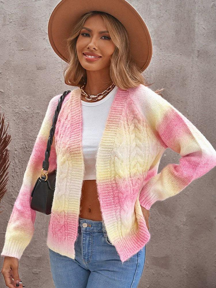 Big Sale Special Offer Fashion Gradient Color Cardigan Sweater for Women 2023 Autumn and Winter Fashion All-Matching Thermal Knitting Cardigan for Women  ourlum.com   