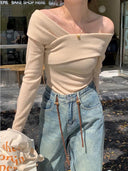 Off-Shoulder Long-Sleeve Sweater Korean Fashion Chic Statement