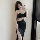 Sultry High Split Korean Style Dress Chic Elegance Comfort