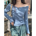 Off-Shoulder Long-Sleeve Sweater Korean Fashion Chic Statement