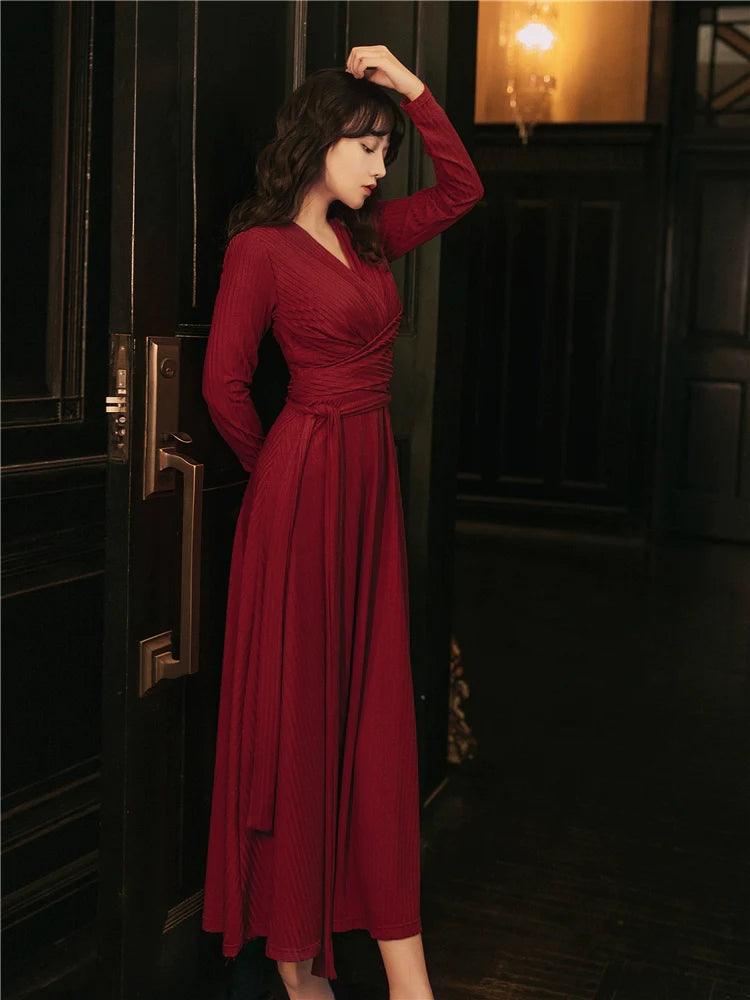 Knitted Goddess Red Dress: Sophisticated Apparel for Elegant Women