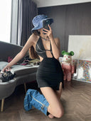 Chiclynana Gyaru Dress Trendy Backless Skirt High Waist