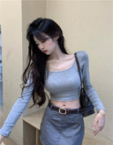 Chic Backless Crop Top Stylish Square Collar Shirt Women