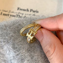 Letter Female Retro Opening Gold Index Finger Ring Zircon