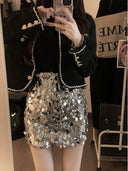 Retro Hong Kong Style Sequin Short Skirt Vintage Glamour