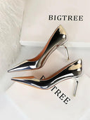 Bright Leather High Heels European Style Shoes Elegant Glamorous