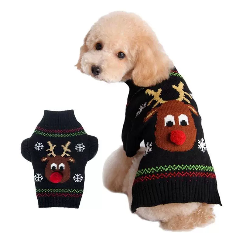 Christmas Pet Clothes Red Nose Deer Sweater Small, Medium and Large Dogs Teddy/Golden Retriever Labrador Dog Clothes