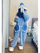 Cute Shark Coral Velvet Pajamas Plus Size Winter Jumpsuit