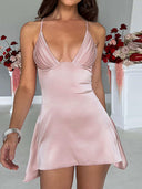 Sleek Satin V-Neck Summer Dress Bold and Backless Elegance