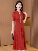 Noble Lady Flab Hiding Chinese Dress Stylish Summer Elegance