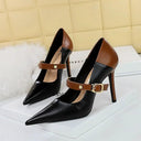 Retro Word Buckle High Heels Stylish Vintage Footwear