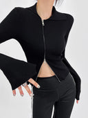 Double Z Asymmetric Zipper V-Neck Sweater Chic Style