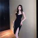 Luxury Black Halter Dress Elegant French Style Statement Piece