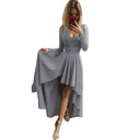 Dillamon European and American Women's Clothing Solid Color Lace Pullover Fishtail Gown Amazon Hot Wrap Chest V-neck Dress for Women  ourlum.com Gray M large size 1 (55.00 kg-62.50 kg 