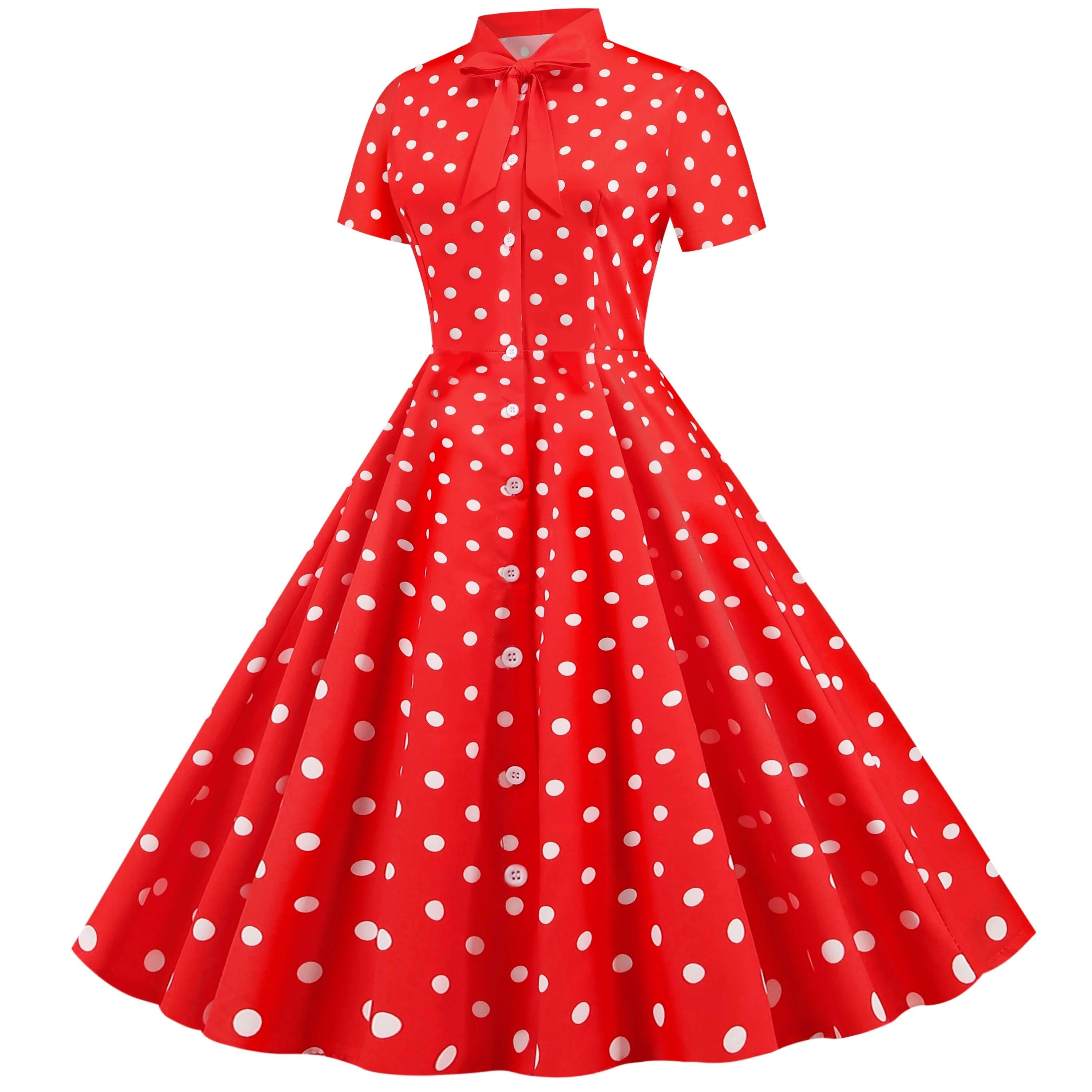 Swing Polka Dot Dress: Vintage Chic with Bowknot Print