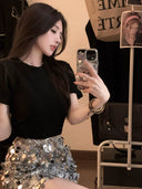 Retro Hong Kong Style Sequin Short Skirt Vintage Glamour