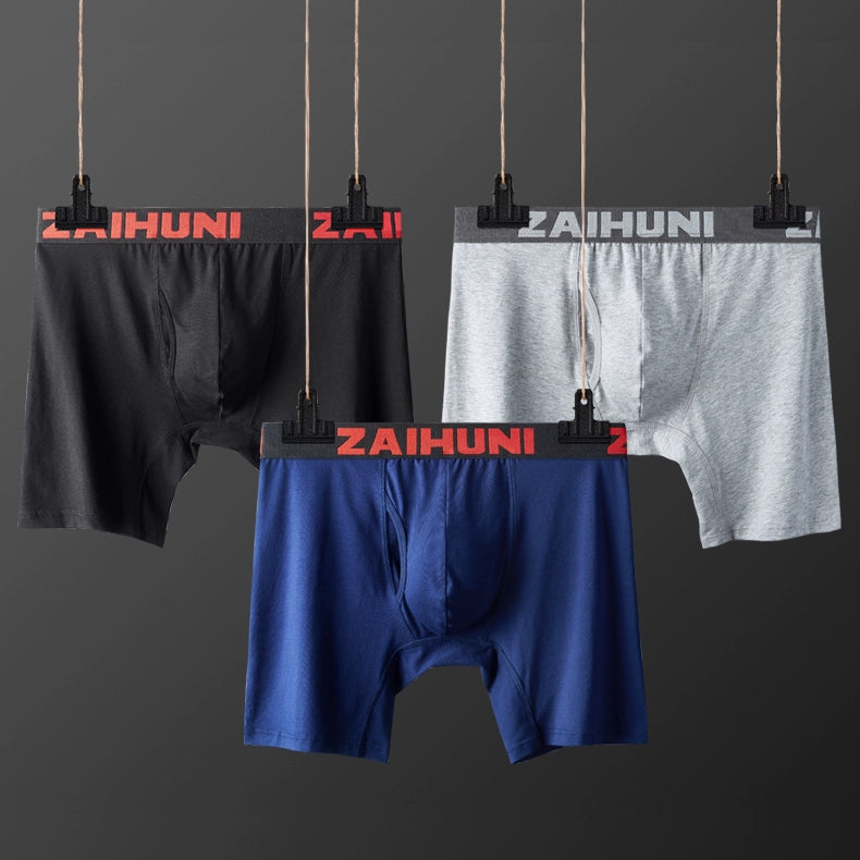 Men Sports Underwear Anti-Wear Leg Long Fifth Pants Boxer Shorts Pure Cotton Plus Size Mid-Length Thin