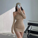 Spring Glamour Halterneck Bodycon Dress Cold-Shoulder Elegance