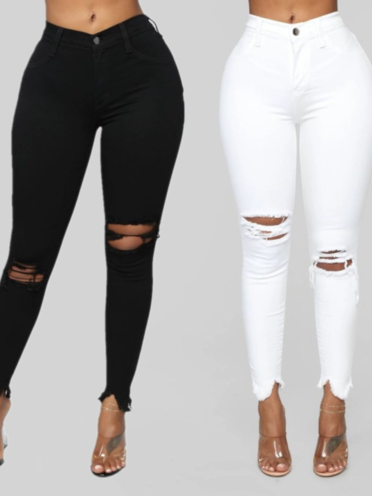 2024 Fashion Tall Waist Ripped Jeans for Women Elastic Pants