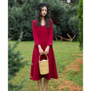 Retro Red Vintage Chic Dress Stylish Nine-Quarter Sleeve