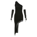 Kliou Black Diagonal Slim Fit Dress Edgy Street-style Elegance