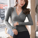 Sculpted Elegance Chic Crossed V-Neck Sweater for Women