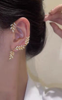 Simple Graceful Fancy Clip Leaves Female Stud Earrings Set