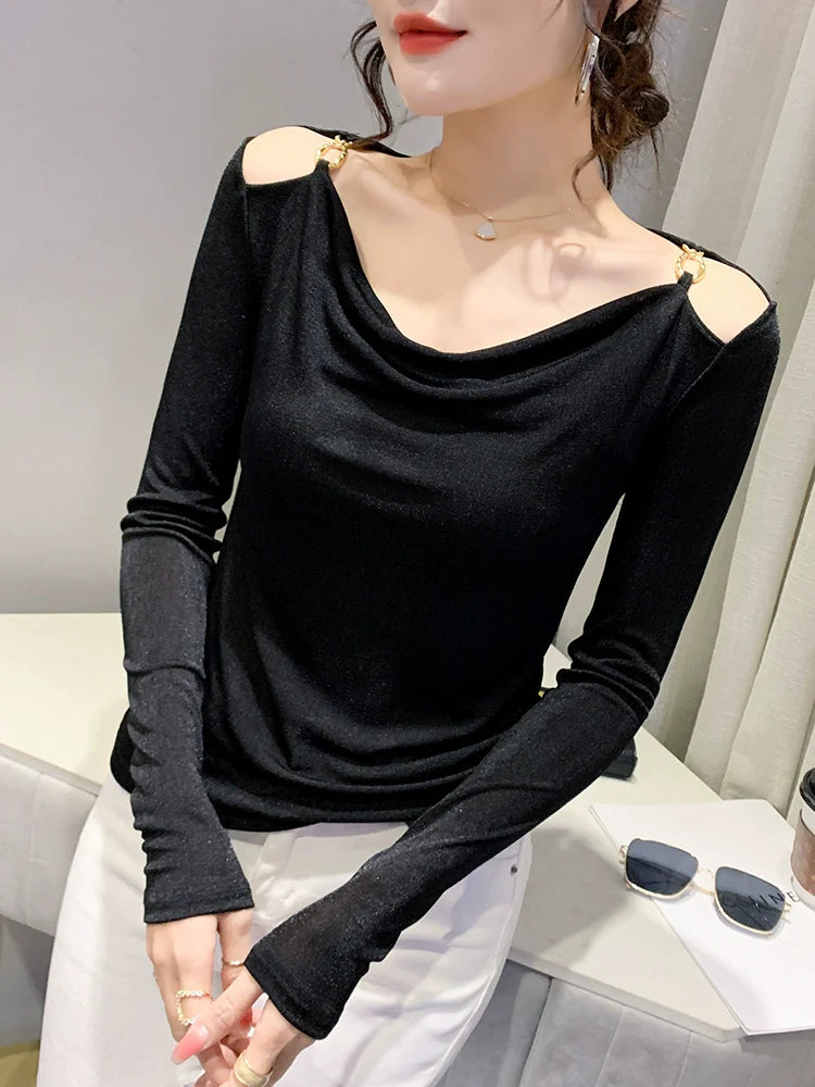 Spring Chic Off-the-Shoulder Shirt: Trendy Women's Fashion Essential