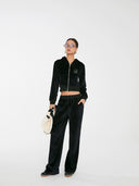 Discoglam Black Rhinestone Velvet Suit Cardigan and Pants