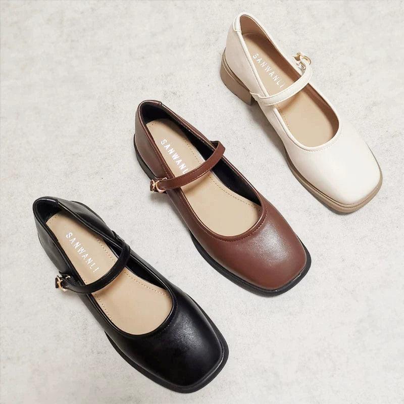 Soft Leather Square-Toe Strap Shoes: Stylish Winter Footwear