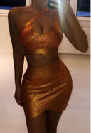 Golden V-Neck Halter Dress for Trendsetters in Summer