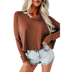 2024 Fall and Winter New V-neck Pullover Long Sleeves T-shirt Female Fashion Pure Color All-Matching Casual Inner Bottoming Shirt Tops