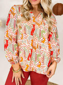 2024 Fall and Winter New Arrival Plant Florals Long Sleeves Chiffon Shirt Tops Women's European and American Fashion All-Match Thin Pullover  ourlum.com   