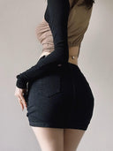 Vintage Blue High Waist Denim Skirt Sexy Chic Short Dress