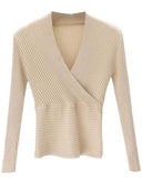 Sculpted Elegance Chic Crossed V-Neck Sweater for Women