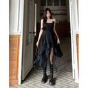 Women's Black Sexy Cover Belly Slim Suspender Dress 2023