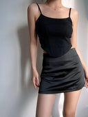 Beran Satin Mini Skirt Chic High-Waisted Streetwear Zipper