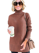 Fashion Sunken Stripe Turtleneck Sweater Female 2024 Summer