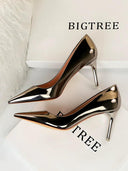 Bright Leather High Heels European Style Shoes Elegant Glamorous